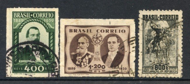 1939 - BRASILE - CINQUANTENARIO REPUBBLICA 3v. - USATI - LOTTO/28890