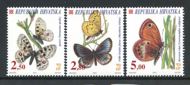 2001 - CROAZIA - FAUNA FARFALLE 3v. - NUOVI - LOTTO/32906