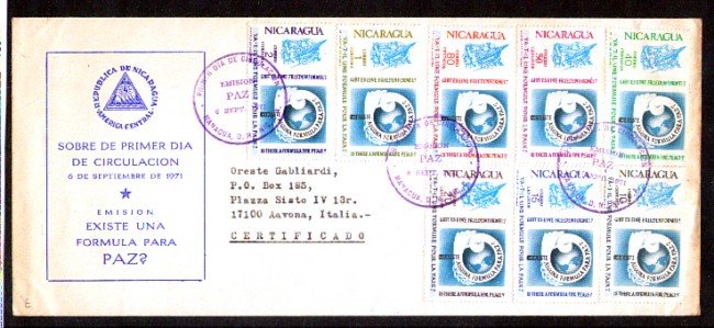 1971 - LOTTO/NIC919FDC - NICARAGUA - PACE - BUSTA FDC