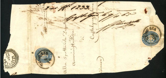 1864 - LOMBARDO VENETO - LOTTO/41044 - 10 SOLDI AZZURRO SU FRAMMENTO BUSTA