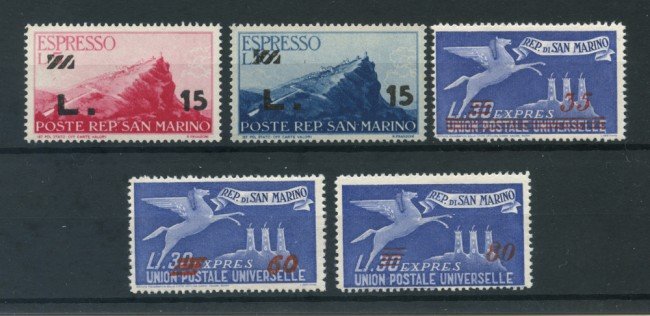 1947/48 - LOTTO/23739 - SAN MARINO - ESPRESSI SOPRASTAMPATI 5v. - NUOVI
