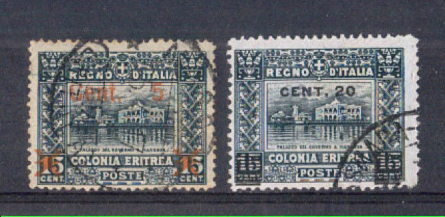 1916 - LOTTO/ERIT46CPU - ERITREA - PITTORICA SOPRASTAMPATI - USATI