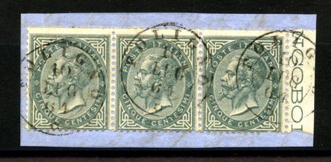 1863 - REGNO - LOTTO/39954 - 5 cent. -TIRATURA DI LONDRA -  STRISCIA USATI