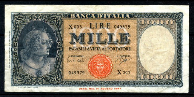 1961 - ITALIA -  LOTTO/38656 - 1000 LIRE MEDUSA -  SERIE SOSTITUTIVA - 