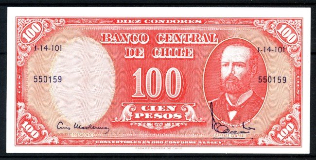 1960 - CHILE - LOTTO/39491  100 PESOS  FIOR DI STAMPA