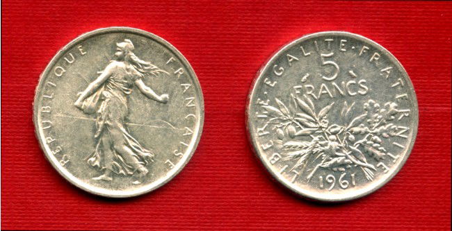 1961 - LOTTO/M21624 - FRANCIA - 5 FRANCHI  ARGENTO SEMINATRICE