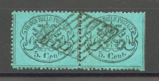 1868 - STATO PONTIFICIO - LOTTO/40270 - 5 Cent. AZZURRO CHIARO - COPPIA USATI