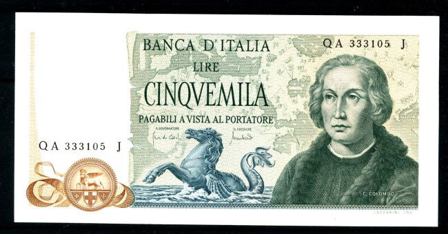1971 - REPUBBLICA - LOTTO/43745 - 5000 LIRE COLOMBO 2° TIPO
