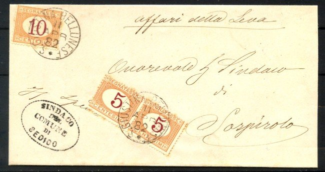 1882 - REGNO - LOTTO/40109 - SEGNATASSE 5 E 10 cent. SU BUSTA