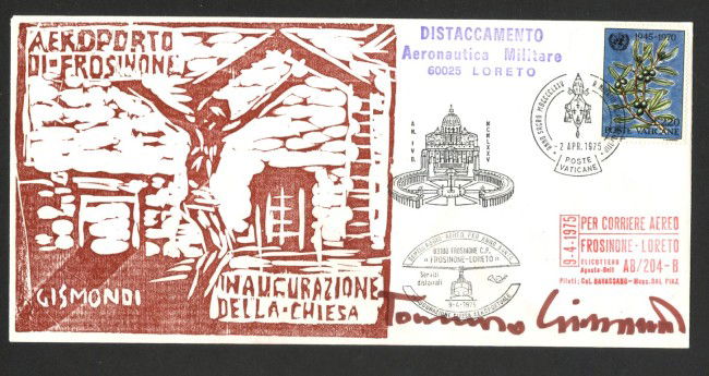 1975 - REPUBBCA/VATICANO - LOTTO/42745 - GEMELLAGGIO AEREO FROSINONE LORETO 2 BUSTE
