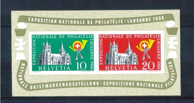 1955 - LOTTO/10628N - SVIZZERA - ESPOSIZIONE FILATELICA DI LOSANNA - FOGLIETTO NUOVO