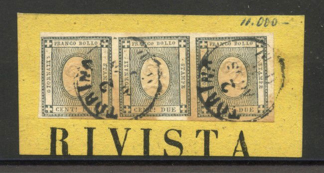1861 - REGNO DI SARDEGNA -  LOTTO/37913 - 2 CENT. PER STAMPATI - STRISCIA  DI 3  USATI