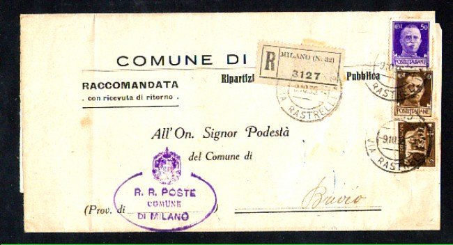 MILANO - 1935 - LOTTO/2798 - BUSTA RACCOMANDATA  PER BRIVIO