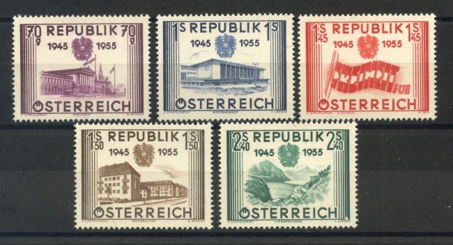 1955 - AUSTRIA - 10° ANNIVERSARIO REPUBBLICA  5v. - NUOVI - LOTTO/34108