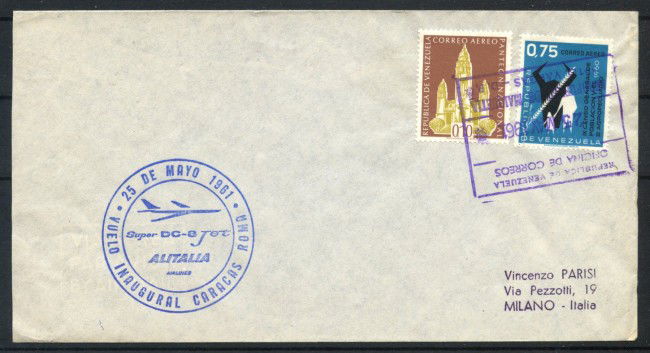 1961 - TEMATICA AEREA - LOTTO/41487 - PRIMO VOLO CARACAS ROMA - BUSTA
