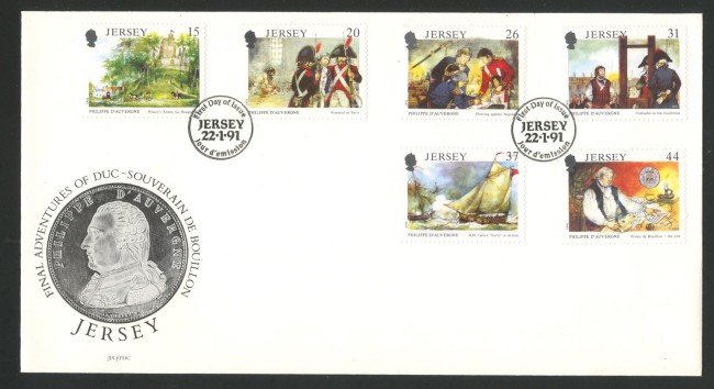 1991 - JERSEY - LOTTO/41773 - PHILIPPE D'AUVERGNE 5v. - BUSTA FDC