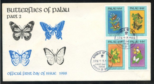1988 - LOTTO/19577 - PALAU -  FARFALLE 4V. - BUSTA FDC