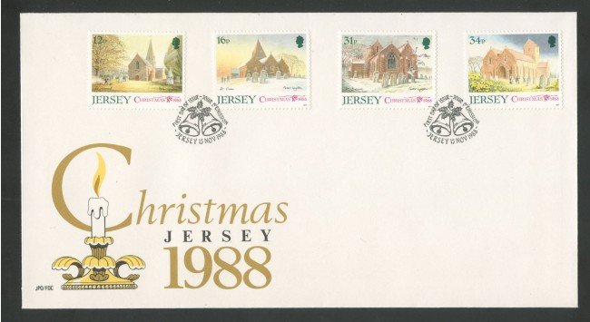 1988 - JERSEY - LOTTO/41765 - NATALE CHIESE  4v. - BUSTA FDC