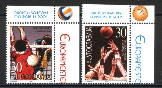 2001 - JUGOSLAVIA - EUROPEI DI PALLACANESTRO E PALLAVOLO  2v. - NUOVI - LOTTO/35558