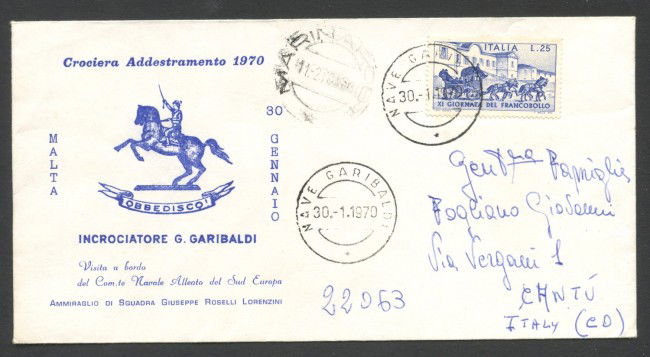 1970 - REPUBBLICA - LOTTO/47533 - CROCIERA ADDESTRAMENTO NAVE GARIBALDI - BUSTA