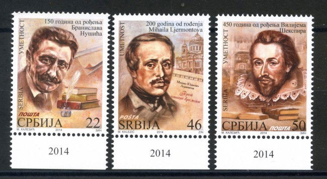 2014 - SERBIA REPUBBLICA - ANNIVERSARI SCRITTORI 3v. - NUOVI - LOTTO/35244