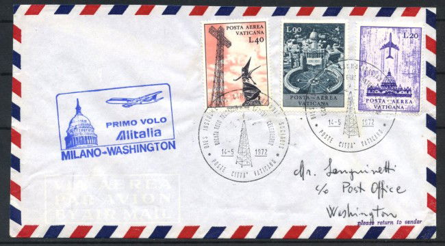 1972 - VATICANO - LOTTO/41614 -  PRIMO VOLO ALITALIA  MILANO  VASHINGTON 