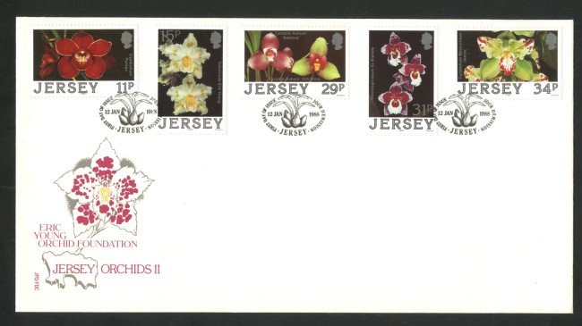 1988 - JERSEY - LOTTO/41760 - FIORI ORCHIDEE 5v. - BUSTA FDC