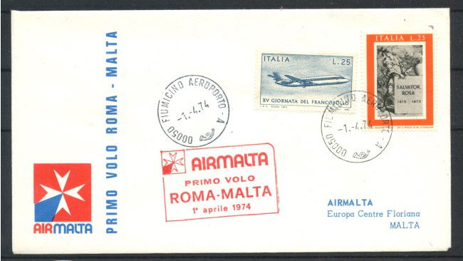 1974 - REPUBBLICA - LOTTO/40324 -  PRIMO VOLO AIRMALTA  ROMA - MALTA