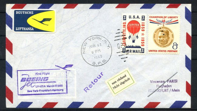 1960 - STATI UNITI - LOTTO/41595 - PRIMO VOLO LUFTHANSA NEW YORK FRANCOFORTE