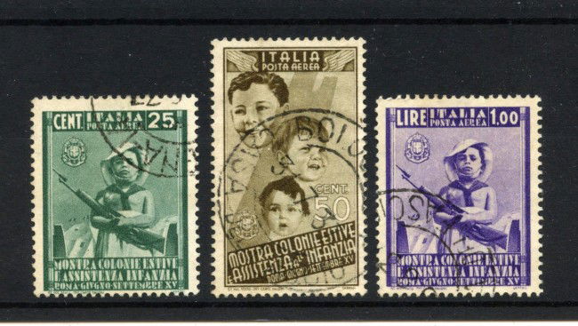1937 - REGNO - LOTTO/47402 - POSTA AEREA - 25/50/1 LIRA COLONIE ESTIVE - USATI