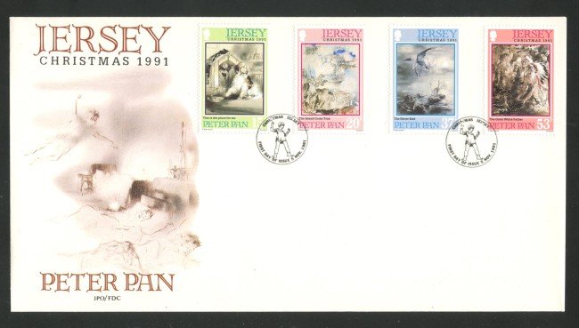 1991 - JERSEY - LOTTO/41763 - NATALE PETER PAN  4v. - BUSTA FDC