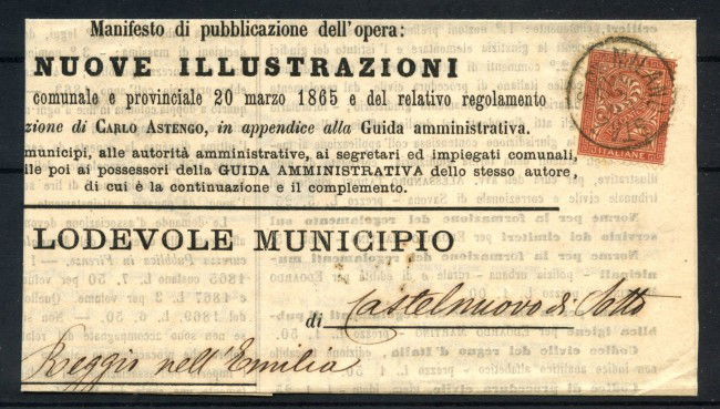 1870 - REGNO - LOTTO/41562 - 2 CENTESIMI  SU PIEGHEVOLE PER  REGGIO EMILIA