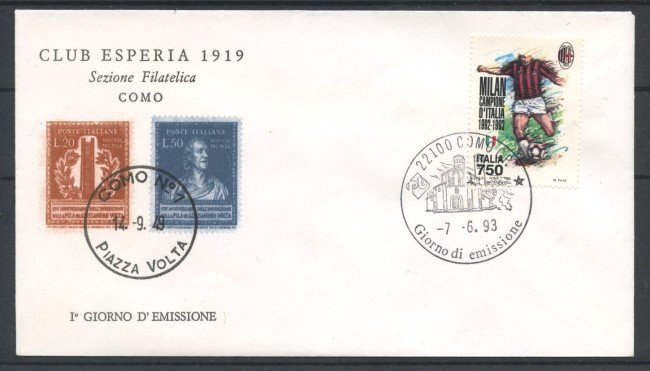 1993 - REPUBBLICA - LOTTO/38861 - MILAN SCUDETTO - BUSTA FDC