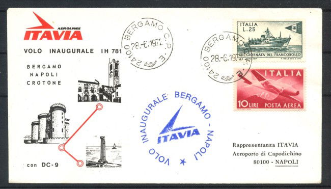 1972 - TEMATICA AEREA - LOTTO/41489 - PRIMO VOLO BERGAMO NAPOLI - BUSTA