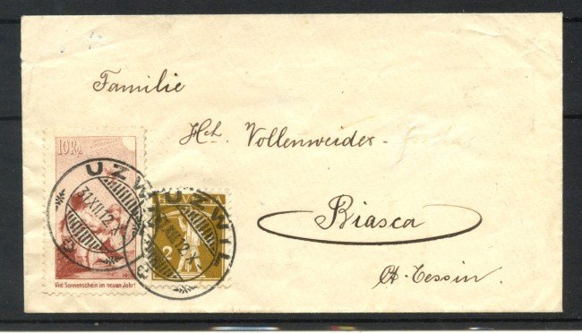 1912 - SVIZZERA - LOTTO/40300 - 10 Rp. PRECURSORE PRO JUVENTUTE  SU BUSTA 
