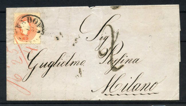 1862 - LOMBARDO VENETO - LOTTO/41043 - 5 SOLDI. SU LETTERA DA PADOVA A MILANO