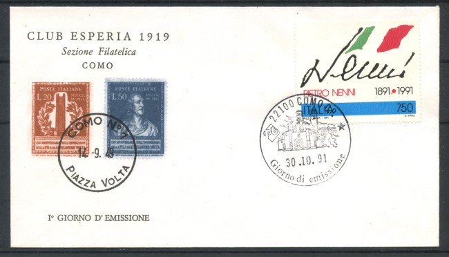 1991 - REPUBBLICA - LOTTO/39071 - PIETRO NENNI - BUSTA FDC