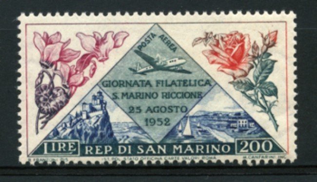 1952 - LOTTO/12016 - SAN MARINO - POSTA AEREA 200 LIRE GIORNATA FILATELICA - LING.