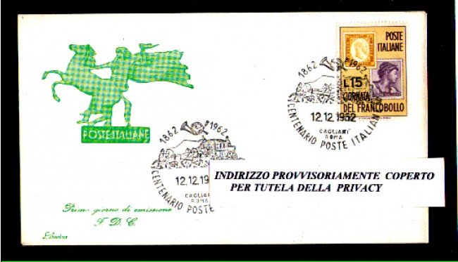 1962 - LBF/3495 - ITALIA - CENTENARIO POSTE ITALIANE DILIGENZA POSTALE - BUSTA
