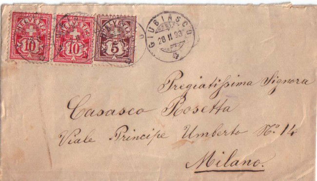 1893 - LBF/2819  - SVIZZERA - BUSTA PER L'ITALIA