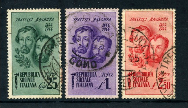 1944 - REPUBBLICA SOCIALE - FRATELLI BANDIERA 3v. - USATI - LOTTO/25250A
