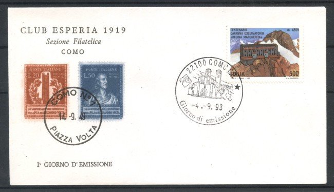 1993 - REPUBBLICA - LOTTO/39029 - CAPANNA REGINA MARGHERITA - BUSTA FDC