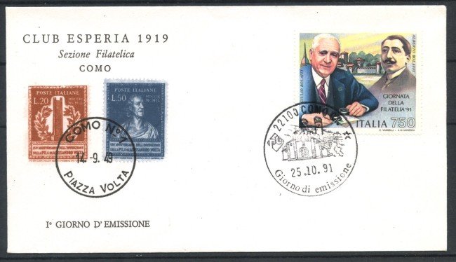 1991 - REPUBBLICA - LOTTO/39070 - GIORNATA FILATELIA - BUSTA FDC