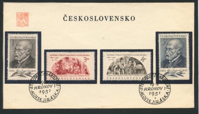 1951 - LOTTO/16531 - CECOSLOVACCHIA -  ALOIS JIRASCA 4v. -  FDC