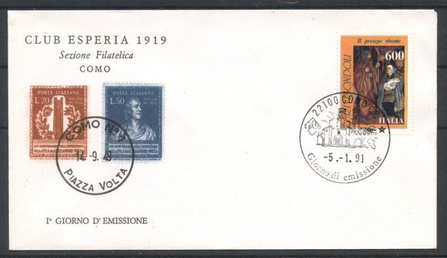 1991 - REPUBBLICA - LOTTO/39055 - PRESEPE DI RIVISONDOLI - BUSTA FDC