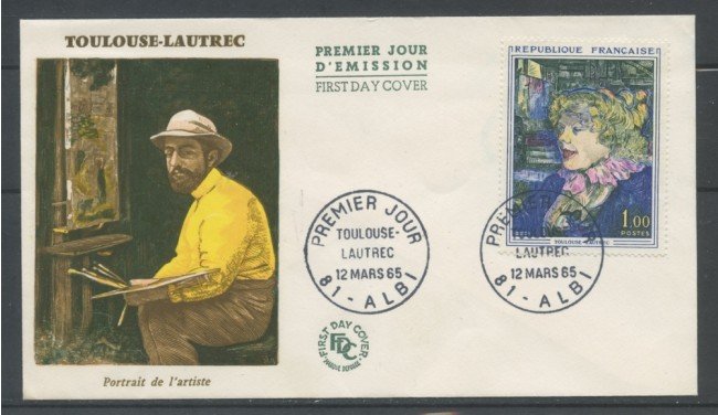 1965 - FRANCIA -  TOULOUSE LAUTREC RITRATTO - BUSTA FDC - LOTTO/25199