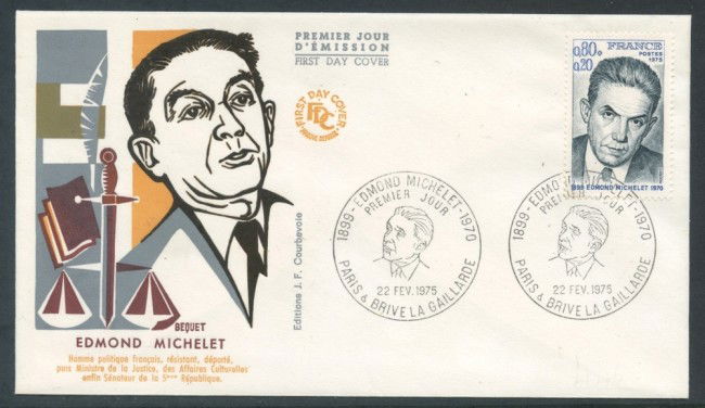 1975 - FRANCIA - EDMOND MICHELET - BUSTA FDC - LOTTO/26488