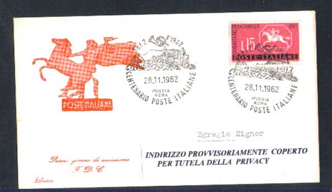 1962 - LBF/3499 - ITALIA - CENTENARIO POSTE ITALIANE DILIGENZA POSTALE - BUSTA