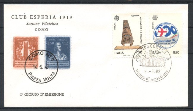 1992 - REPUBBLICA - LOTTO/39045 - EUROPA 2v. - BUSTA FDC