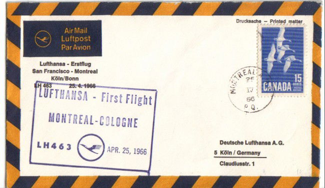 CANADA - 1966 - LBF/3329 - PRIMO VOLO LUFTHANSA  MONTREAL - COLONIA